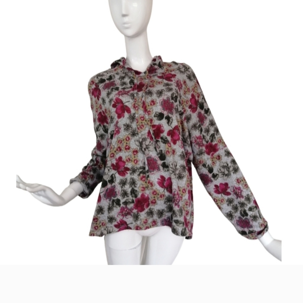 G21 Jeans Multicolored Ruffled Long Sleeve Blouse